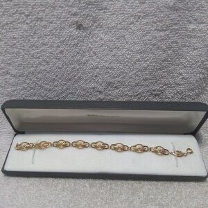 10K Black Hills Gold Silver Gold Leaves Chain Bracelet With Original Box Vintage